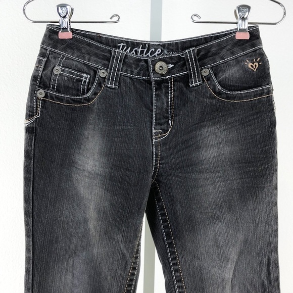 Justice Faded Black Straight Leg Jeans, 12 R - Picture 2 of 8